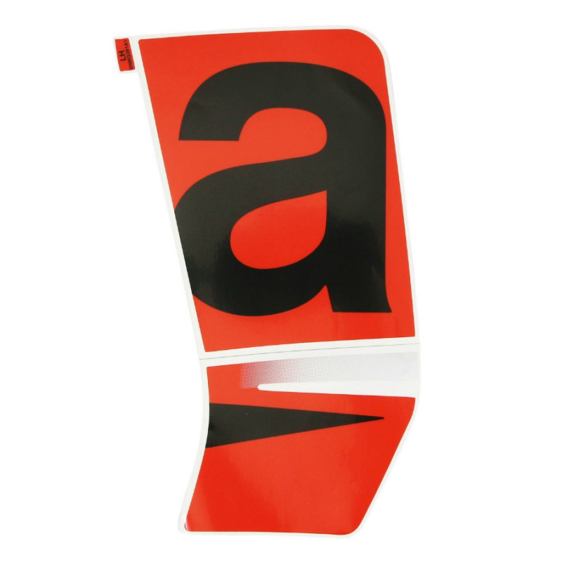 DECO-LOGO FACE AVANT GAUCHE ORIGINE PIAGGIO APRILIA 50 SR MOTARD 2018  BLANC 544-ROUGE 85-A  -2H002291000A1-