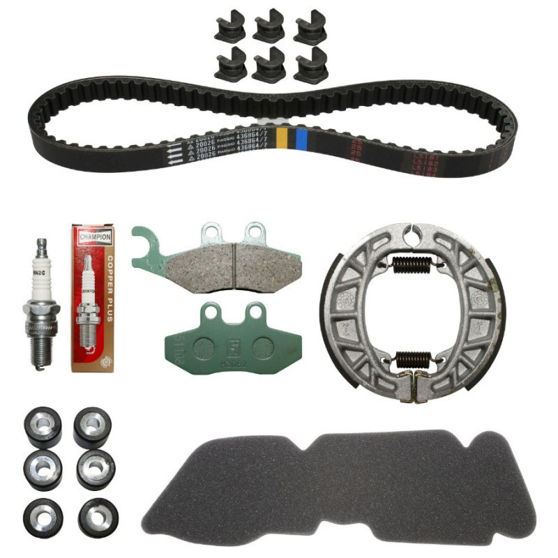 KIT ENTRETIEN SCOOT ORIGINE PIAGGIO 50 VESPA PRIMAVERA 2012 2017 2T (AVEC GUIDES VARIATEUR) (LIVRE SANS COURROIE DE POMPE A