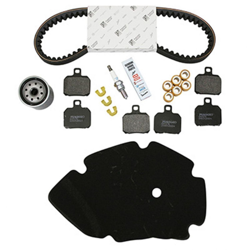KIT ENTRETIEN MAXISCOOTER ORIGINE PIAGGIO 125 X9 1998 2005 (AVEC GUIDES VARIATEUR) (AVEC 3 JEU DE PLAQUETTES BREMBO 647076) 