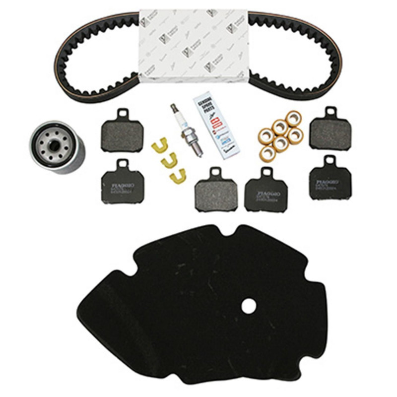 KIT ENTRETIEN MAXISCOOTER ORIGINE PIAGGIO 125 X9 1998 2005 (AVEC GUIDES VARIATEUR) (AVEC 3 JEU DE PLAQUETTES BREMBO 647076) 