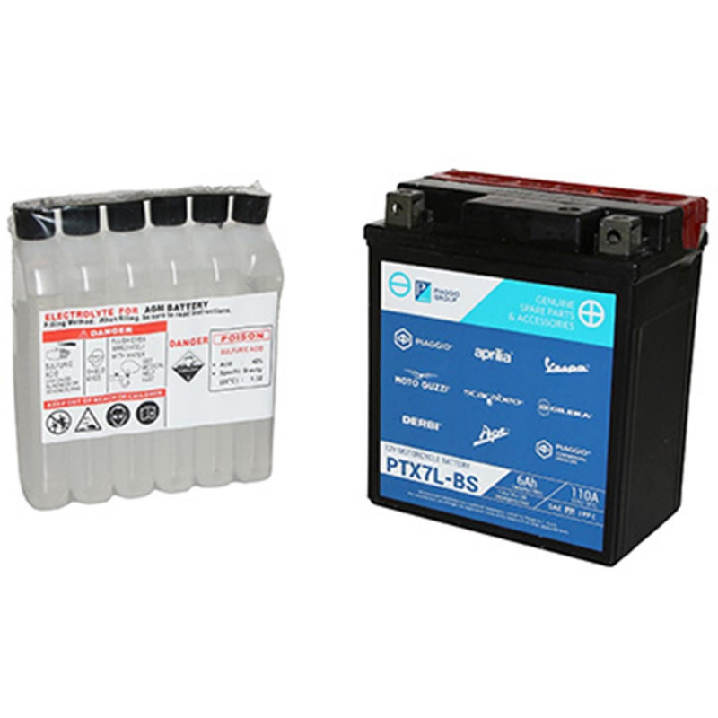BATTERIE 12V  6 Ah BTX7L-BS ORIGINE PIAGGIO 50-125 FLY, LIBERTY, 50 VESPA LX, VESPA S, PRIMAVERA, 125 MEDLEY, VESPA